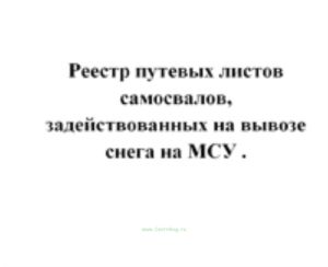 Реестр путевых листов самосвалов, задействованных на вывозе снега на МСУ за