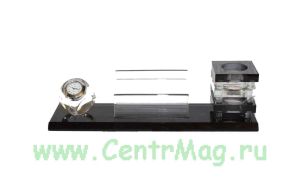 Настольный письменный набор: подставки под ручки, бумаги для записей, часы 25*6см