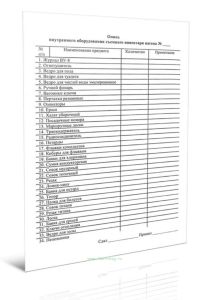 Опись внутреннего оборудования съемного инвентаря вагона