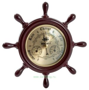 Метеостанция BRIGANT Штурвал: барометр, термометр, гигрометр 22 см (красное дерево)
