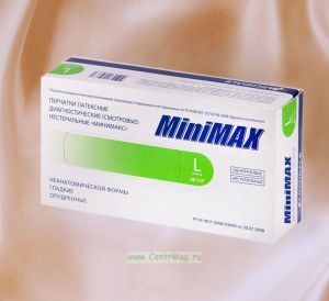 Перчатки смотровые латексные нестерильные MiniMAX (50 пар в упаковке, размер L)