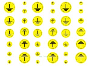 Знак Заземлено (комплект из 48 знаков диаметром: 50, 45, 40, 25, 20, 16 мм)